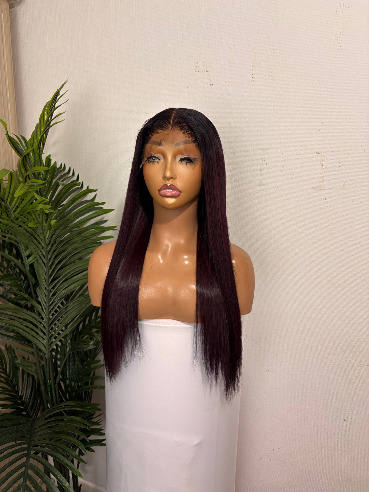 20 dark burgundy Vietnamese bone straight with 5 by 5 closure 300g