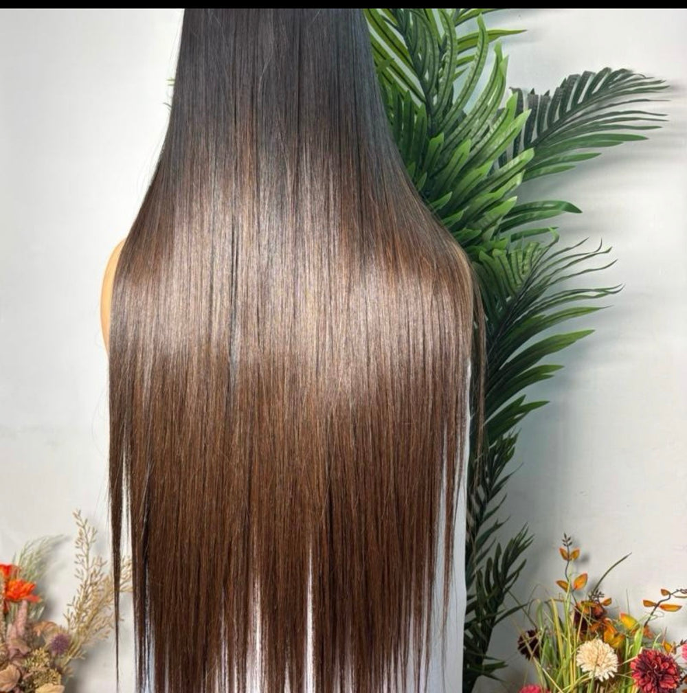 26 inches SDD Vietnamese bone straight wig 300g  with 5by5 glueless closure.Luxury unit not factory wig.ombre brown