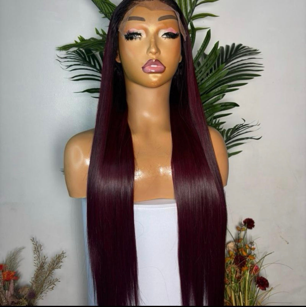 20 SDD luxury  Vietnamese  bone straight wig with 5 by 5 glueless closure.in burgundy
