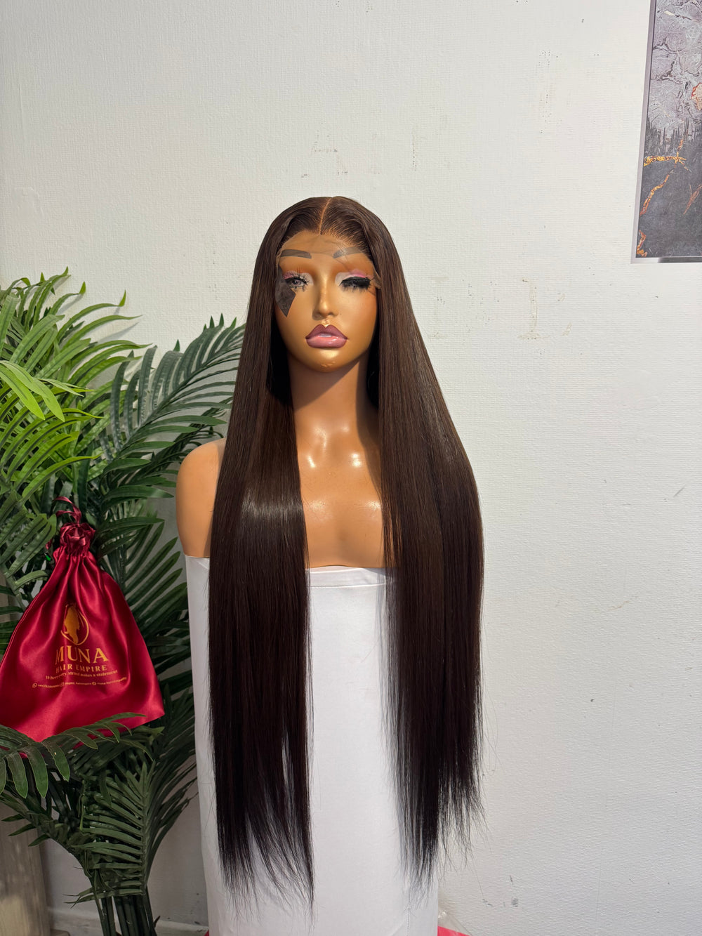 30 SDD luxury vietnamese bone straight wig with 5 by 5 closure made with 3 bundles and half 350g in chocolate brown