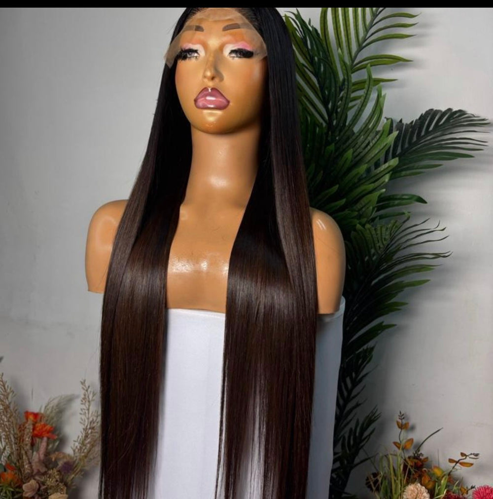 26 Brown dark root  SDD Vietnamese bone straight paired with 5 by5 clueless closure. Brown