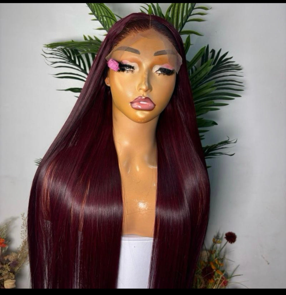 20 SDD luxury  Vietnamese  bone straight wig with 5 by 5 glueless closure.in burgundy