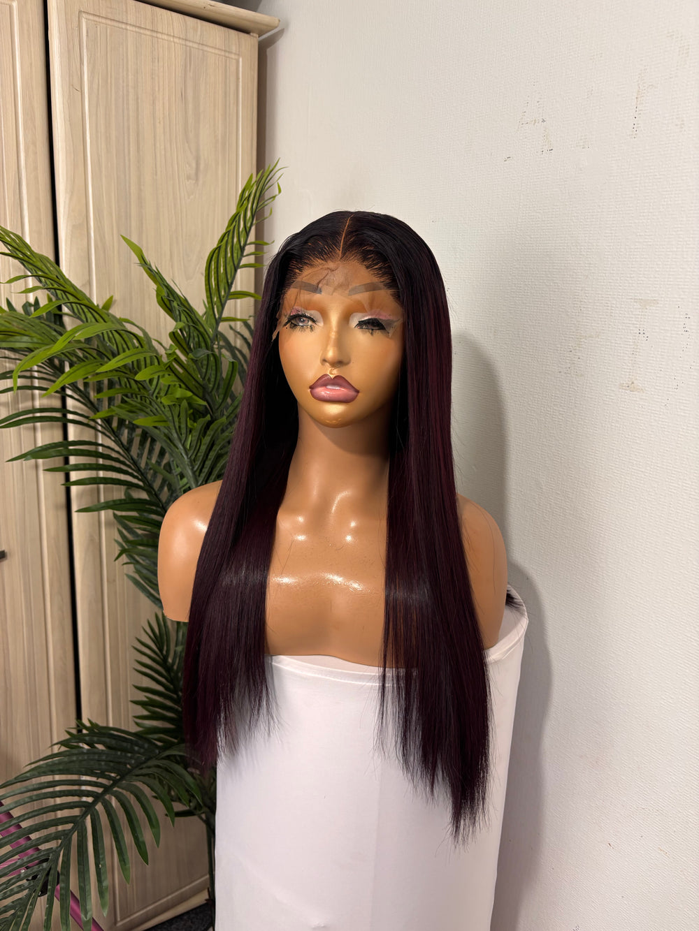 20 dark burgundy Vietnamese bone straight with 5 by 5 closure 300g