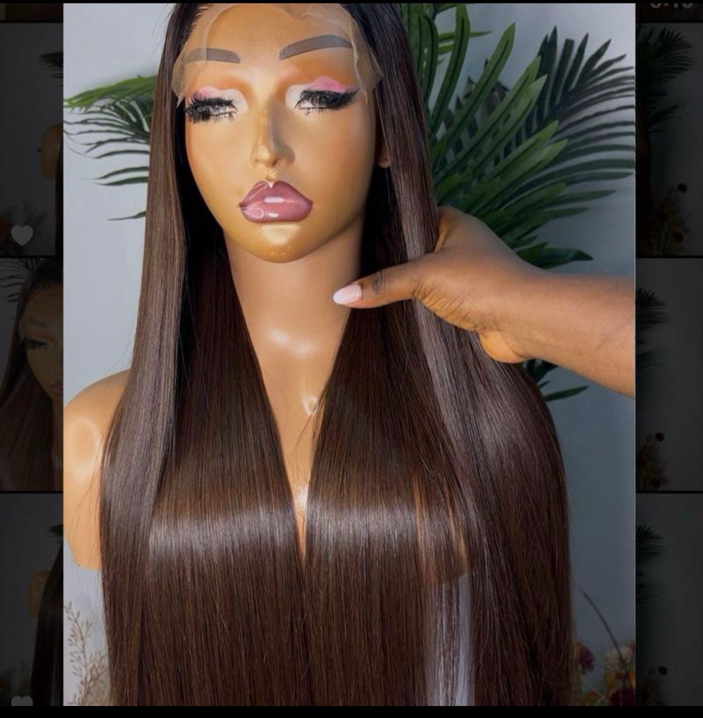 26 Brown dark root  SDD Vietnamese bone straight paired with 5 by5 clueless closure. Brown