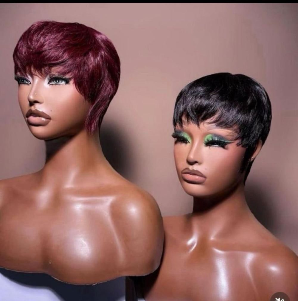 Skull cap pixie cut wig available in natural ,brown and burgundy.